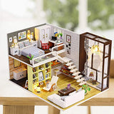 ROBOX Miniature Dollhouse DIY Kits 1/24 Scale Mini House Wooden Craft Models Miniature House Kit Simple Style Loft with Furniture，Dust Cover and Led Light