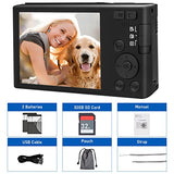 4K Digital Camera, 16X Digital Zoom Compact Camera, 48MP Auto Focus Vlogging Camera for Teen, Student, Beginner, 2.8 inch Screen, 2 Batteries, 32GB SD Card (Black)