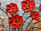 Metuu Modern Canvas Paintings, Texture Palette Knife Red Flowers Paintings Modern Home Decor Wall Art Painting Colorful 3D Flowers Wood Inside Framed Ready to hang 24x48inch