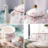 fanquare Porcelain Tea Set,Tea Cup and Saucer Set,Service for 6,Wedding Teapot Sugar Bowl Cream Pitcher,Flower China Coffee Set,Red Rose