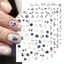 JMEOWIO 9 Sheets Spring Flower Nail Art Stickers Decals Self-Adhesive Pegatinas Uñas Colorful Floral Summer Nail Supplies Nail Art Design Decoration Accessories