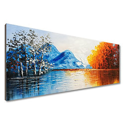 Large Handmade Landscape Oil Painting on Canvas Textured Lake Scenery Abstract Wall Art Decor