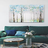 ArtbyHannah 24x48 Inch Birch Canvas Bedroom Paintings Wall Art with Hand Painted Oil Painting on Canvas, Green Blue Tree Forest Wall Decor for Living Room Bedroom Ready to Hang