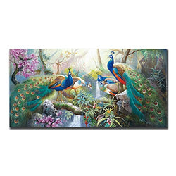 5 Peacock Painting In The Forest 3D Hand-painted Artwork Canvas Painting Wall Art Oil Painting Animal Painting Chinese Style Classical for Home Living Room Bedroom Decoration 24x48 Inch Unframe