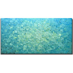V-inspire Art, 24x48 Inch Modern Abstract 3D Hand-Painted Lattice Texture Artwork Gradient Blue Oil Paintings Canvas Wall Art Living room bedroom kitchen Decoration