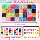 EuTengHao Flat Clay Beads Kit,Round Polymer Clay Spacer Beads,Ceramic Beads,32 Colors African Disc Beads for Bracelets Necklace Earring Jewelry Making with Pendant and Jewelry Findings (8632Pcs)