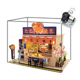WYD Star Octopus Burning Japanese Style Shop Mini Mini Doll House Kit Assembled LED Light Model Wind and Gift with Dust Cover and Music