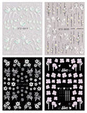 JMEOWIO 3D Embossed Flower Spring Nail Art Stickers Decals Self-Adhesive Pegatinas Uñas 5D Summer Floral Nail Supplies Nail Art Design Decoration Accessories 4 Sheets