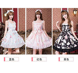 Smiling Angel Sweet Lolita Printed Rabbit Dress Sleeveless Chiffon Lace JSK Princess Dress (Black, S-M)