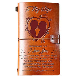 PRSTENLY Birthday Gift for Wife to My Wife Leather Journal, 140 Page Refillable Journal Notebooks, Travel Diary Anniversary Wedding Gift for Wife from Husband, Never Forget That I Love You