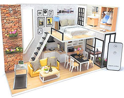 DIY Miniature Dollhouse Kit with Remote Control - Tiny House Building Kit - with Tools Dust Cover Music Box - Build Miniature Dollhouse Furniture and Mini House - Craft Kits for Adults