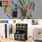 Marbrasse Upgraded Wooden Pencil Holder, Pen Organizer for Desk with 15 Compartments + Drawer, Desktop Stationary Storage Organizer Caddy, Easy Assembly (Black)