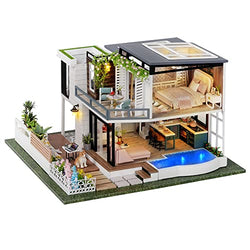 TuKIIE DIY Miniature Dollhouse Furniture Kit, 1:24 Scale Creative Room Garden Villa Wooden Doll House Accessories Plus Dust Proof & Music Movement for Kids Teens Adults(West Creek House)