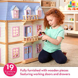 Melissa & Doug Modern Wooden Multi-Level Dollhouse With 19 pcs Furniture [White]