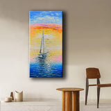 JELRINR 3D Contemporary Art Oil Painting On Canvas Palette Knife Texture sailing ship at sunset landscape paintings Hand painted Acrylic paintings Home living Room Office Decor Canvas Wall Modern Abstract Art 24x48inch,