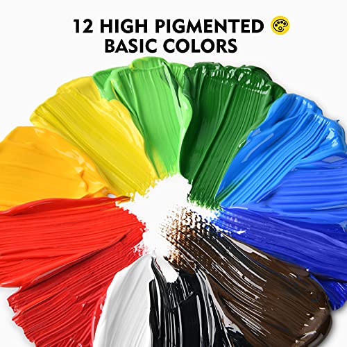 Magicfly Acrylic Paint 12 Colours/473ml, Large Bottles Acrylic Paint Set  Rich Pigment Colours for Artists, Beginners, Amateurs on Glass, Stone