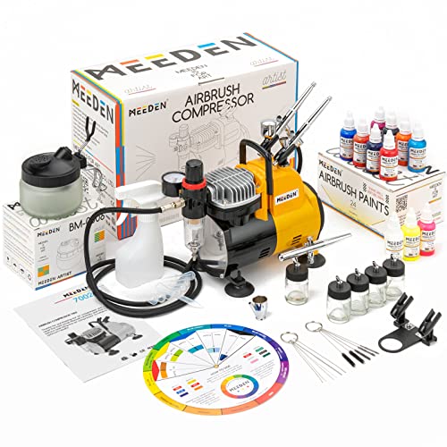MEEDEN Airbrush Kit with Compressor, Air Brush Kit for Model Painting with  3 Dual-Action Airbrushes, 24 Colors Airbrush Paint, Hose, Holder, Cleaning