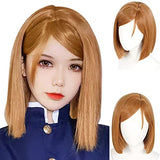 JoneTing Dark Orange Wig with Bangs Cosplay Costume Synthetic Short Bob Straight Wigs for Halloween Cosplay