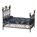 OPLLER 1: 12 Miniature Bedroom Furniture Metal Bed with Mattress Accessory Black