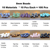 Massive Beads 100PCS 8MM Natural Crystal Beads Matte Mixed Stones Gemstone Round Loose Energy Healing Beads with Free Crystal Stretch Cord for Jewelry Making (Matte Mixed Stones, 8MM)