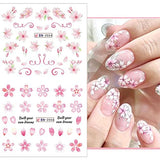 Flower Nail Stickers Cherry Blossoms Water Transfer Nail Decals Pink Floral Petals Sakura Exquisite Design Nail Art Stickers Spring Summer Nail Decorations Nail Art Accessories 12 Sheets