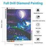 Diamond Painting, 5D Round Full Drill Diamond Art Gem Kits for Adults Kids, Large Diamond Dots Arts Craft for Home Wall Decor 16 x 20 Inch (Moon & Butterfly)