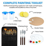 50 Pack Canvas Painting Kit, Shuttle Art Painting Supplies with 28 Multi Sizes Canvas Boards for Painting and 22 Tools including Paint Brushes, Palette, Painting Knives for Acrylic, Oil, Gouache Paint