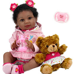 Aori Reborn Baby Dolls 22 Inch Realistic Black Newborn Baby Girl Dolls Lifelike African American Reborn Toddler Dolls with Pink Clothes Great Gift Set for Girls Age 3+