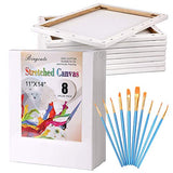 Canvas Boards for Painting 11x14, Pre Stretched Canvas Blank White Value Pack of 8 Primed Canvases Panels 5/8" Thick 100% Cotton for Acrylics Oil Painting with 10pcs Brushes for Adults Kids