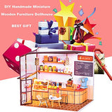 Dollhouse Miniature with Furniture,DIY 3D Wooden Doll House Kit Shop Style Plus with Dust Cover and LED,1:24 Scale Creative Room Idea Best Gift for Children Friend Lover BM551 (A Cafe)