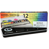 Daniel Smith Extra Fine Watercolor Half Pan Set, 12 colors with bonus 12 empty half pans in a metal box (285650107)
