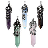 Top Plaza Antique Silver Flower Wrapped Natural Quartz Gemstone Healing Crystal Necklace 5pcs/Set