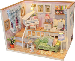 TANLITA Miniature DIY Doll House Kit with Furniture and LED, Wooden Dollhouse with Dust Cover. DIY Art Craft House,