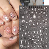 6 Sheets Star Moon Nail Art Stickers Decals 3D Self-Adhesive Silver White Nail Stickers Fish Bone Sun Geometry Nail Art Supplies Laser Heart Nail Art Design Decals for Women Acrylic Nails Decorations