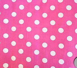 Polycotton Fabric Printed POLKA DOTS WHITE PINK BACKGROUND / 60" Wide / Sold by the Yard