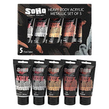 SoHo Urban Artist Heavy Body Acrylic Paint Sets - Value Set of 5 Metallic Colors (75ml, 2.5oz)