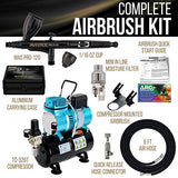 Master Airbrush Cool Runner II Dual Fan Air Storage Tank Compressor System Kit with Master Pro Plus Elite Level Performance Airbrush Set, Case, Dual-Action, 0.3mm Tip, 2 Cups, Hose Holder, Filter, Art