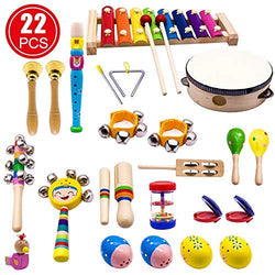 YOFITT Kids Musical Instruments, 15 Types 22pcs Wood Percussion Xylophone Toys for Boys and Girls Preschool Education with Storage Backpack