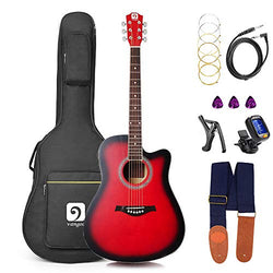 Guitar Acoustic Electric, Acoustic Guitar Cutaway 41 Inch Full Size Folk Guitar Beginner Kit, Red, by Vangoa