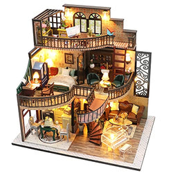 Spilay DIY Miniature Dollhouse Wooden Furniture Kit,Handmade Mini Crafts Modern Villa Model with Dust Cover & Music Box,1:24 Scale Creative Doll House Toys (Dream Building Pavilion)