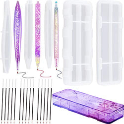 Pencil Case Resin Mould and 3 Pieces Pen Shape Silicone Casting Moulds and 15 Ballpoint Refill Pens Small Storage Containers Mould Cylinder Shaped Epoxy Casting Moulds for DIY Resin Crafts Making