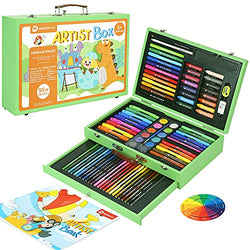 MEEDEN Art Set for Kids, 95 Pieces Kids Drawing Painting Art Kit with Portable Wooden Case, Silky Crayons, Oil Pastels, Colored Pencils, Coloring Book, Art Supplies for Kids Girls Boys