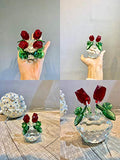 H&D Red Rose Figurine Ornament Spring Bouquet Crystal Glass Flowers Gift-Boxed