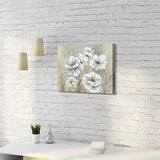 White Floral Painting Wall Art: Yellowish Peony Artwork Flowers Canvas Picture Painting for Bedroom (24"W x 18"H,Multi-Sized)