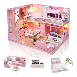 GuDoQi DIY Dollhouse Kit, Dollhouse Miniature with Furnitures, Tiny House Kit Plus Music Movement, DIY Miniature Kits to Build, Great Handmade Crafts Gift Idea, Dream Angels