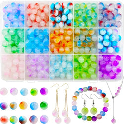 JJzxwish 450Pcs 8mm Glass Beads for Jewelry Making, 15 Colors Gradient Gemstone Beads Crystal Beads Mermaid Bracelet Making Kit DIY Round Beads Assorted Cute Kawaii Beads Bulk for Bracelets Necklace