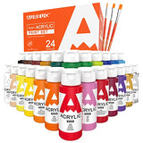 AUREUO Acrylic Paint Set 24 Colors 2 Oz.(59ml) Metallic Colors Art Craft Painting Kits with 3 Paint Brushes - Rich Pigments Acrylic Paints for Kids, Students, Beginners, Artists
