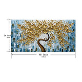MUWU Paintings 24x48 Inch Golden Flower Paintings 3D Abstract Paintings Lucky Tree Oil Hand Painting On Canvas Wood Inside Framed Ready to Hang Wall Decoration for Living Room