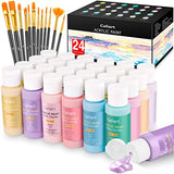 Acrylic Paint Set, Caliart 48 Pastel + White Colors (59ml, 2oz) with 24 Brushes Art Craft Paint Supplies for Canvas Halloween Pumpkin Ceramic Rock Painting, Rich Pigments Non Toxic Paints for Kids Beg