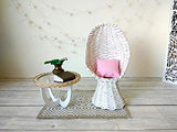 Miniature Peacock Chair. White Wicker Dollhouse Furniture 1:6 scale BJD doll